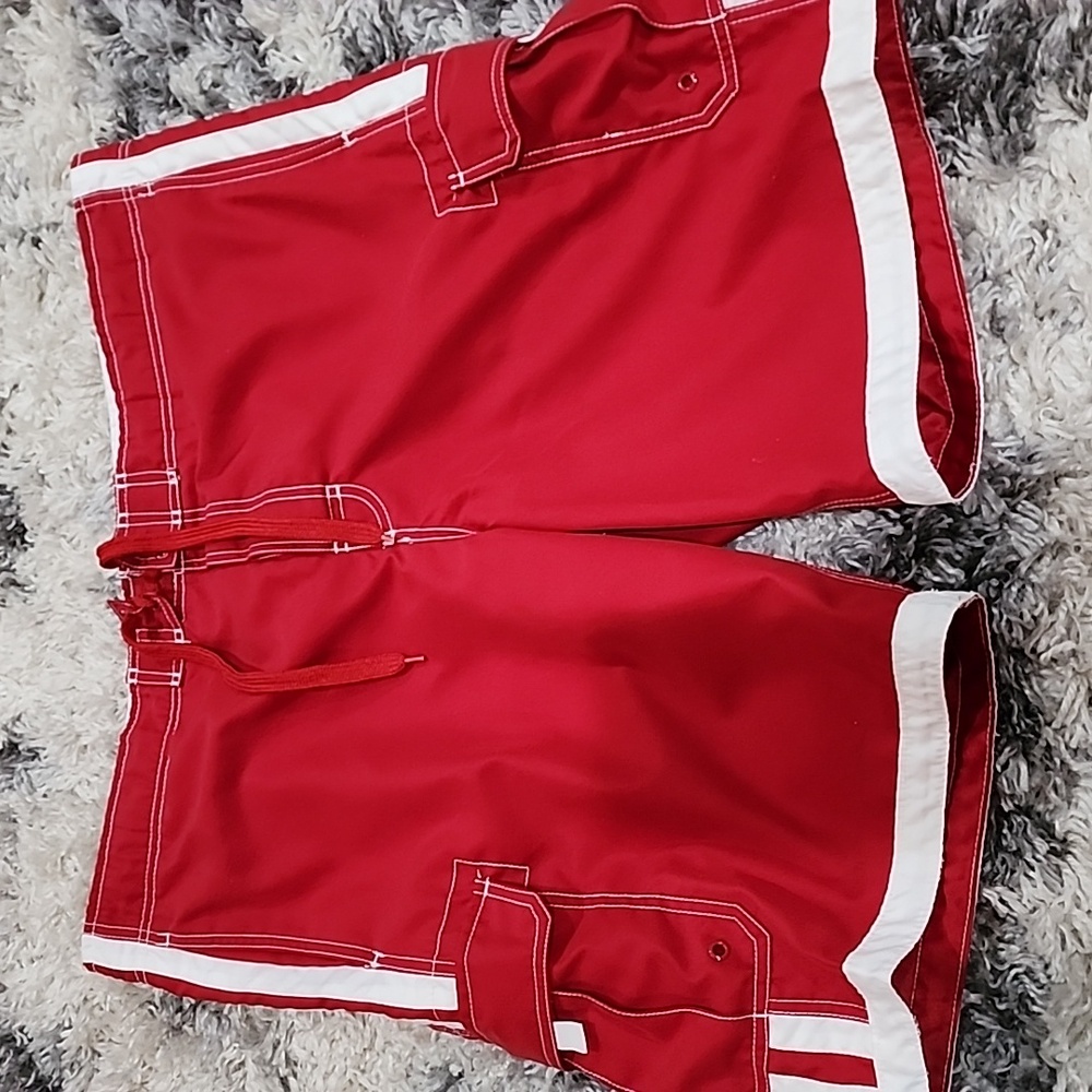 JOE BOXER MENS SWIM SHORTS POCKETS SIZE L RED&WHITE